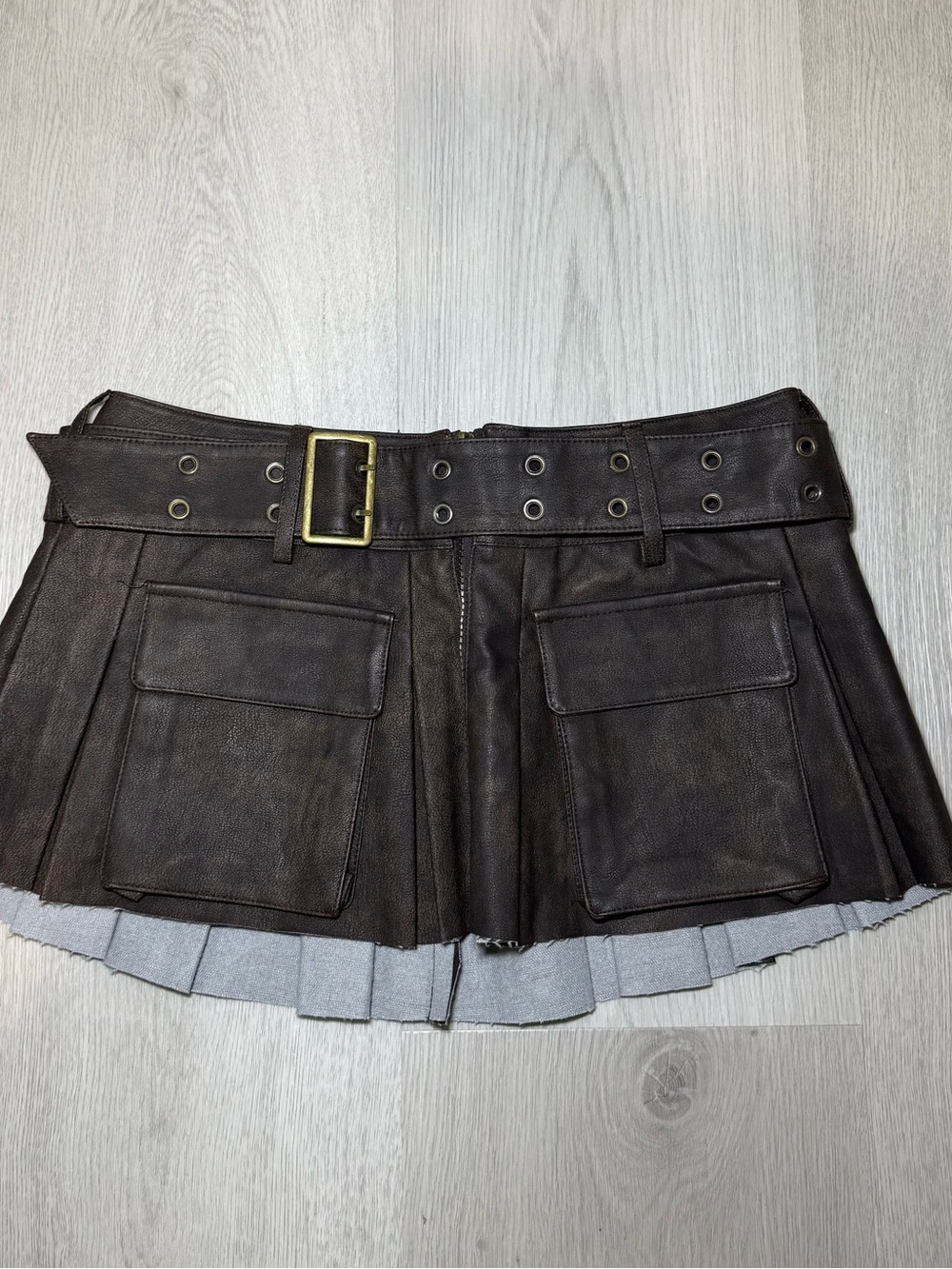 Fashion Nova Dark Brown Faux Leather Utility Mini Skirt with Belt